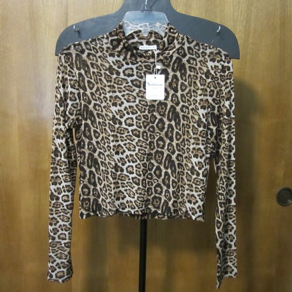 NWT-Mock Turttleneck Leopard LS
